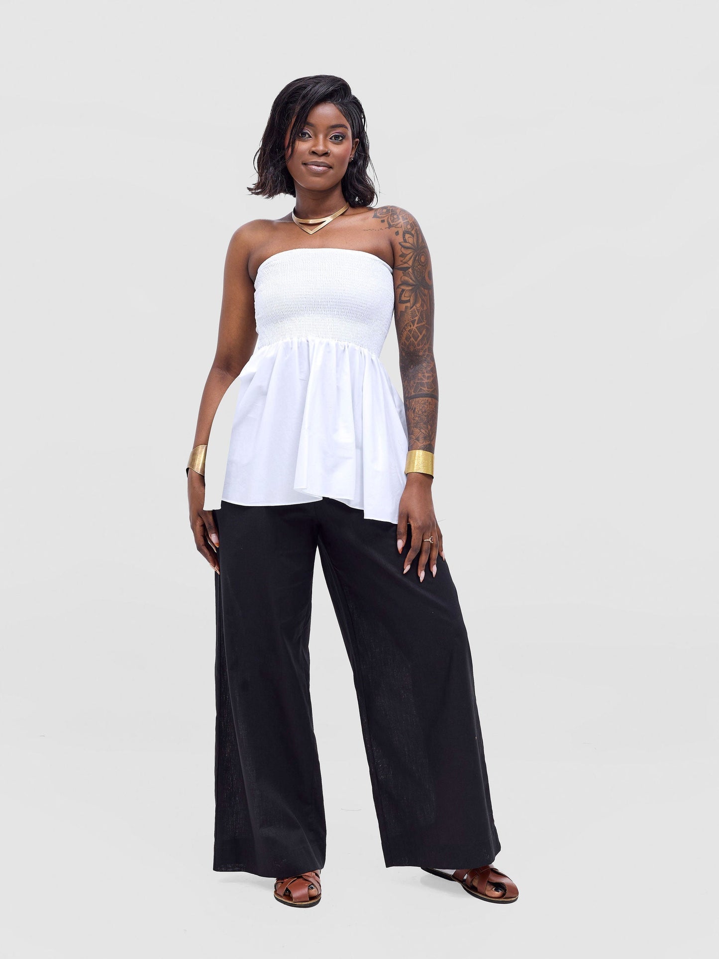 Safari Tiwa Shirred Top - White
