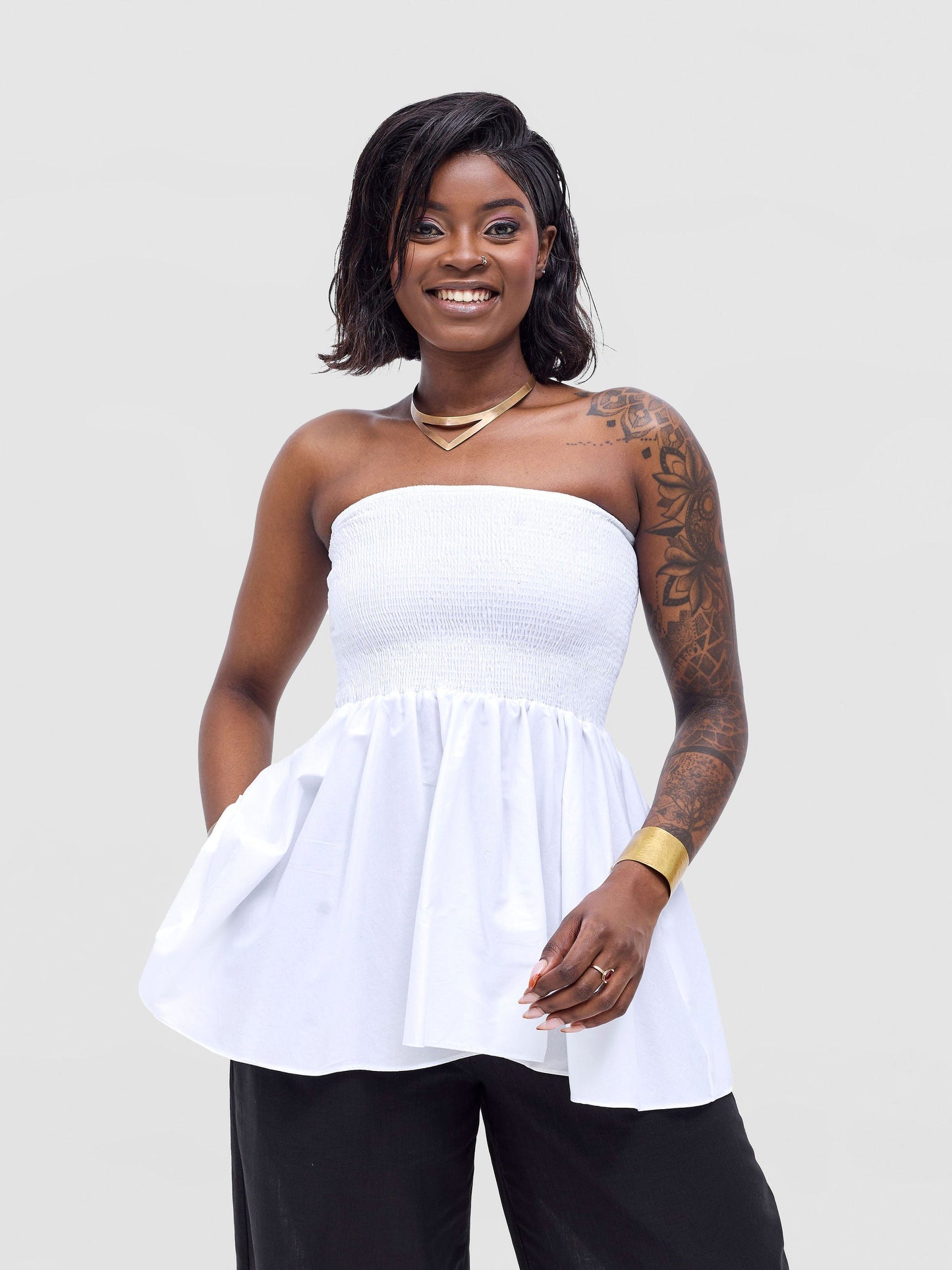 Safari Tiwa Shirred Top - White