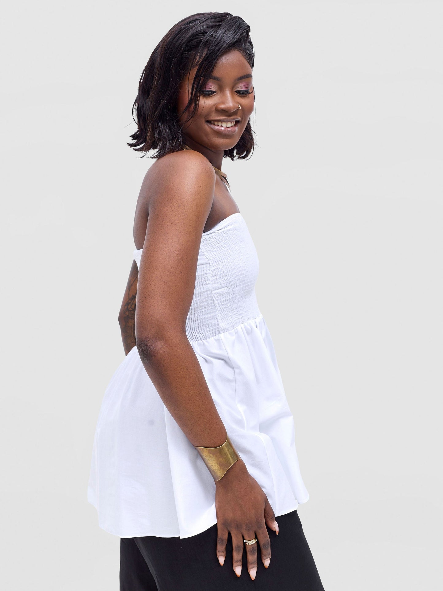 Safari Tiwa Shirred Top - White