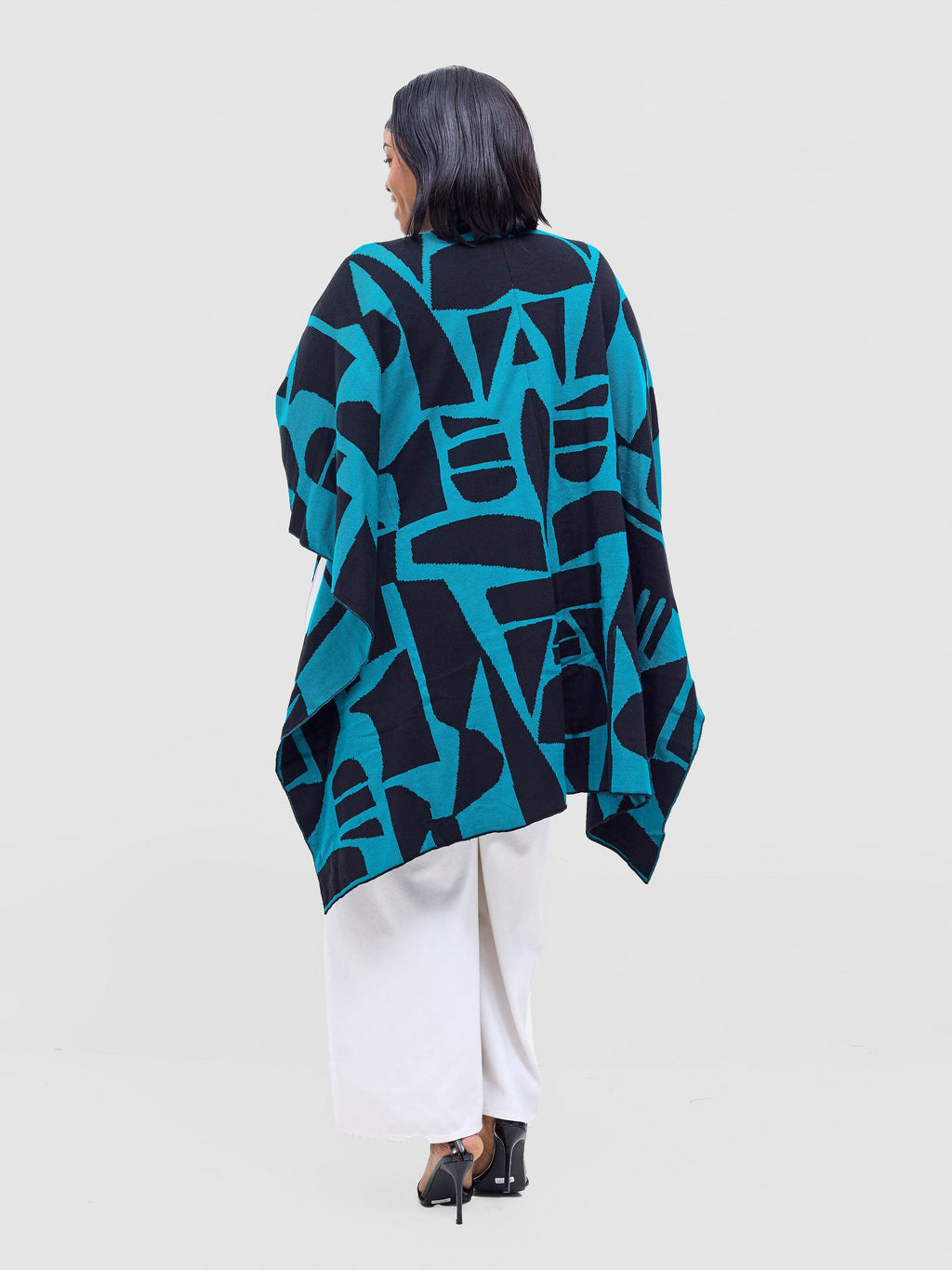 Vivo Reversible Poncho without Fringes - Balck / Teal Samba Print