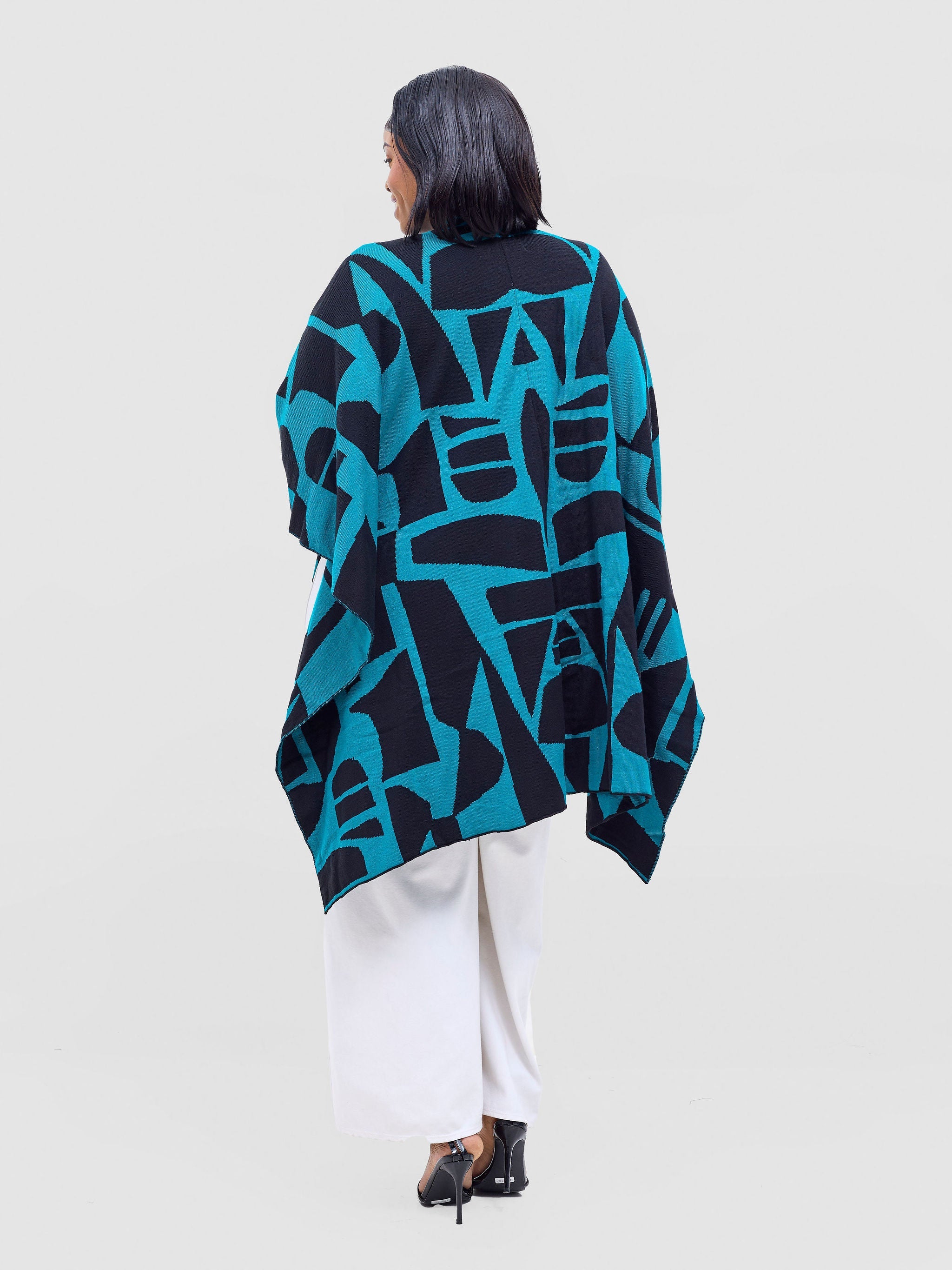 Vivo Reversible Poncho without Fringes - Balck / Teal Samba Print