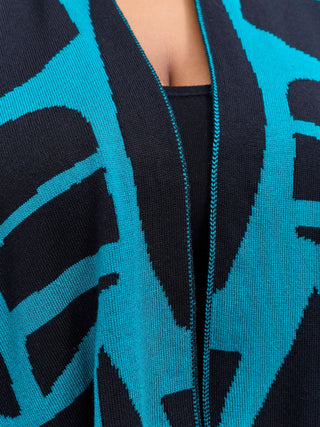Vivo Reversible Poncho without Fringes - Balck / Teal Samba Print