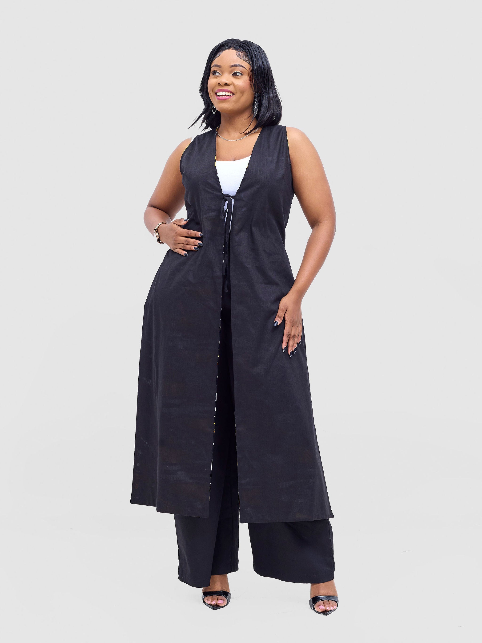 Safari Tiwa Reversible Tie Kimono - Black +Tayo Print