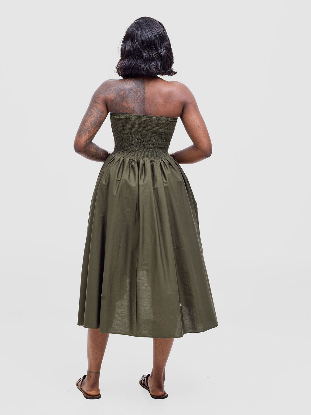 Safari Tiwa Shirred Midi Dress - Hunters
