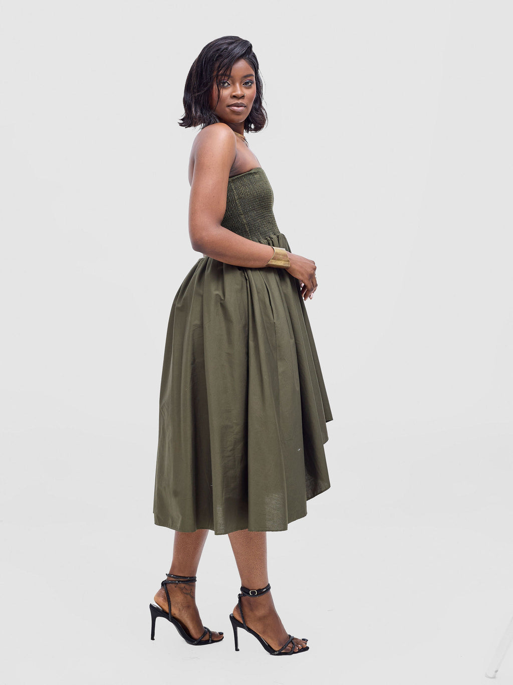 Safari Tiwa Shirred Midi Dress - Hunters