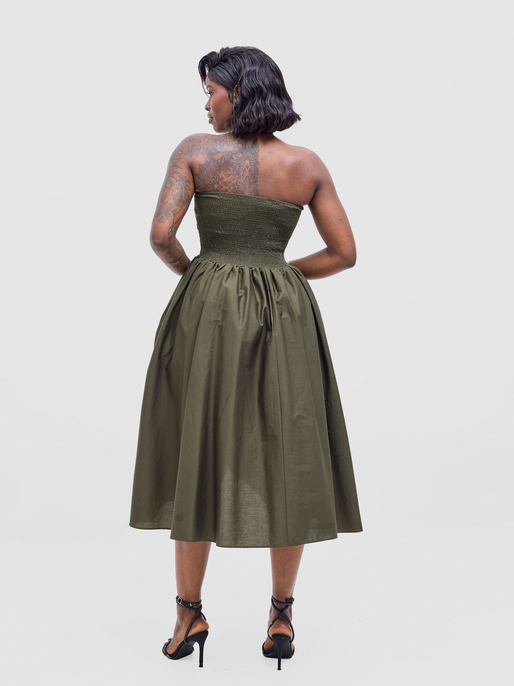 Safari Tiwa Shirred Midi Dress - Hunters