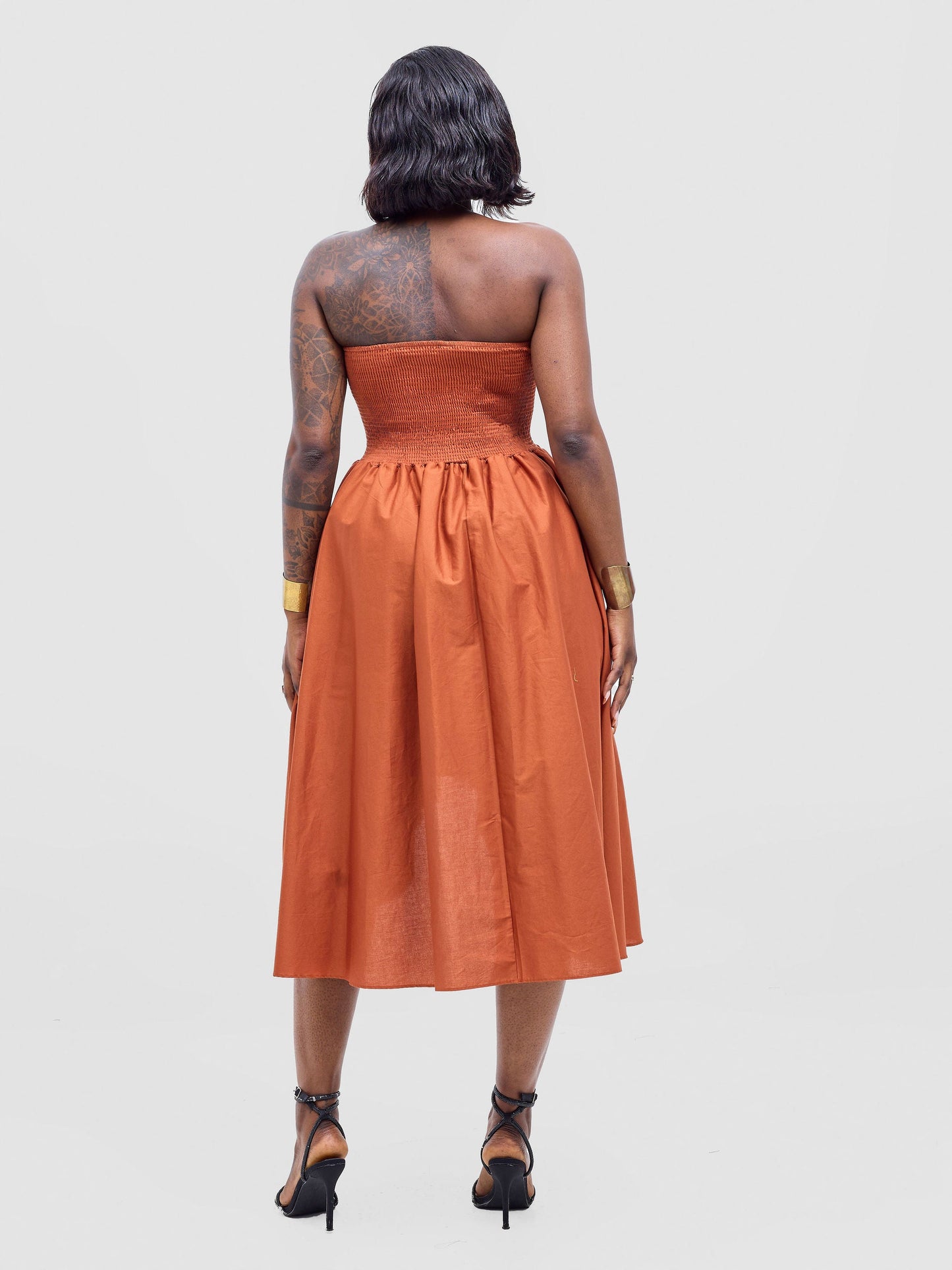 Safari Tiwa Shirred Midi Dress - Rust
