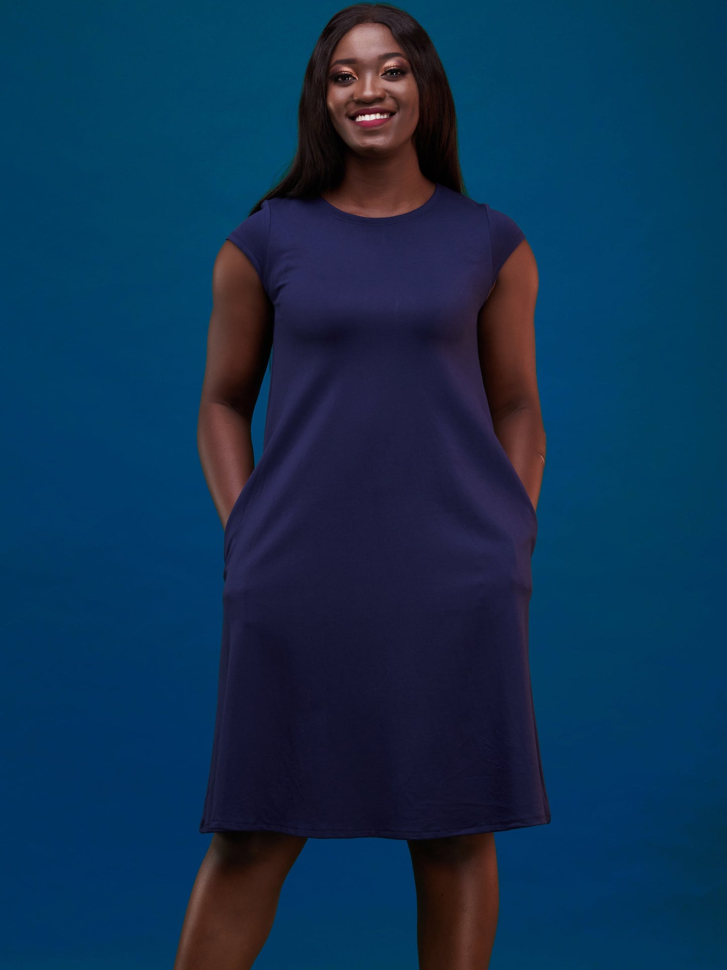 Vivo Basic Kena Tent Knee Length Dress - Navy