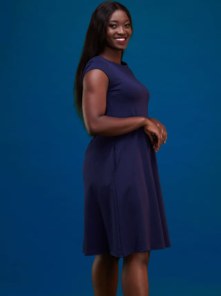 Vivo Basic Kena Tent Knee Length Dress - Navy