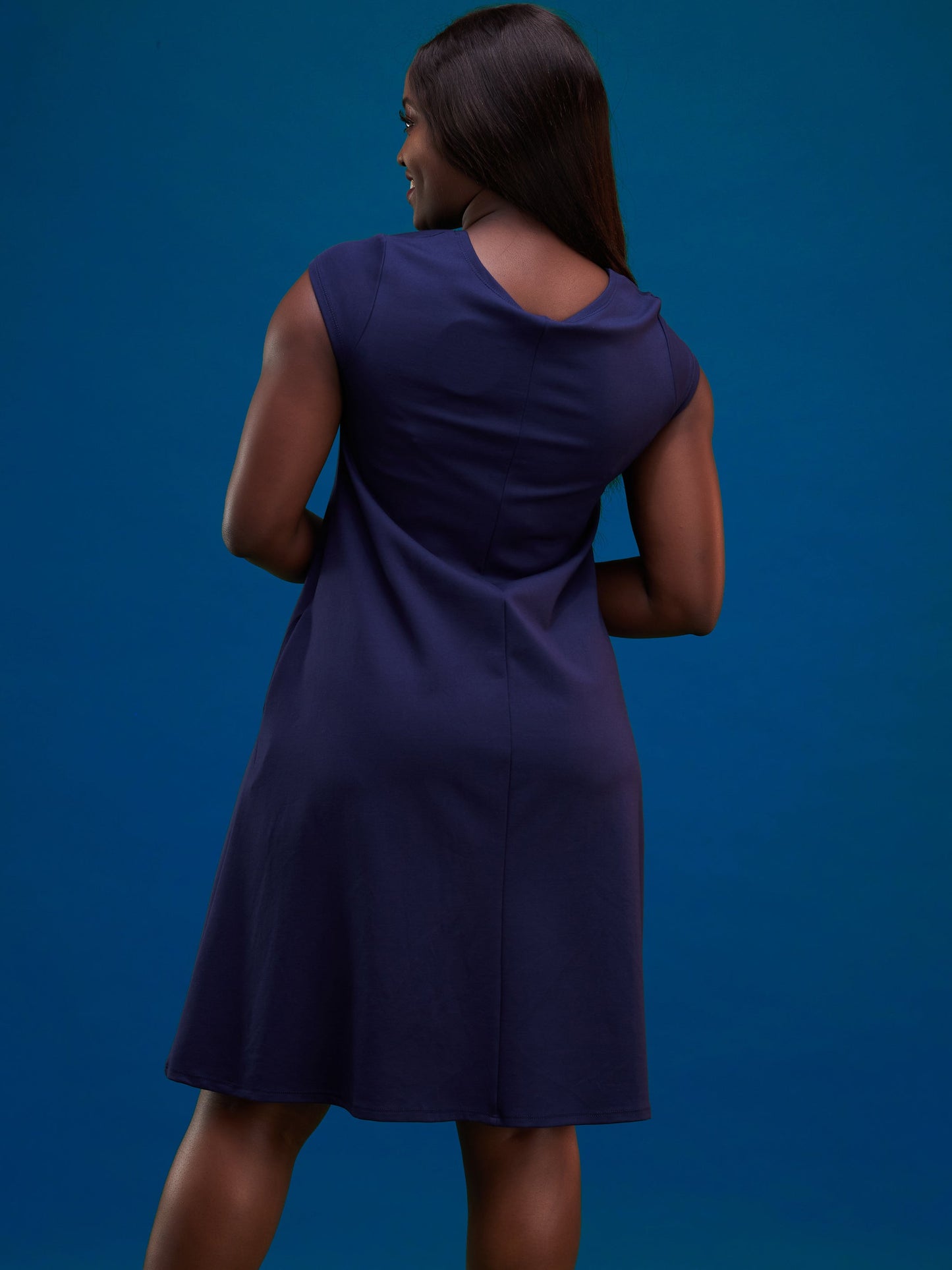 Vivo Basic Kena Tent Knee Length Dress - Navy