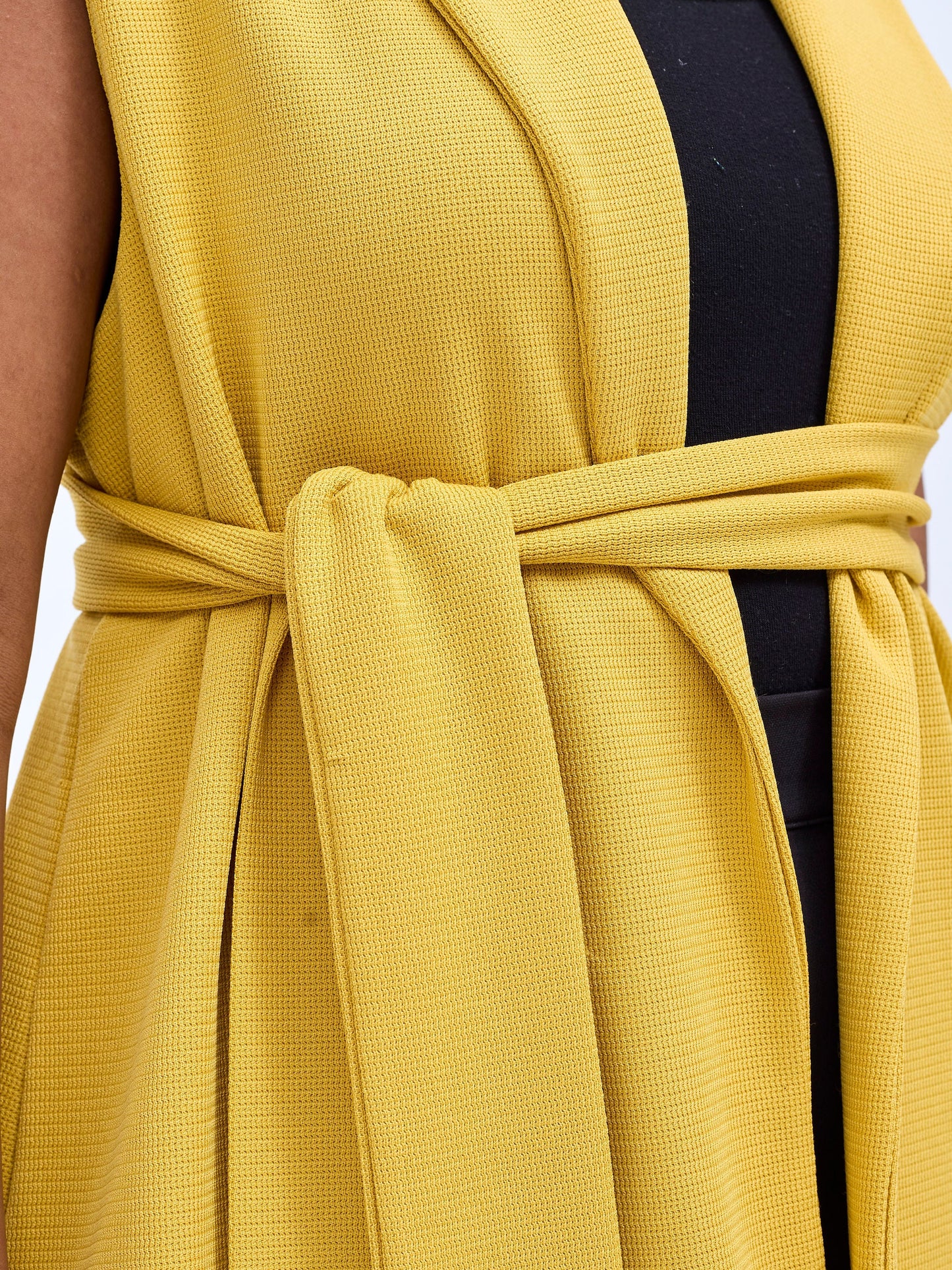 Vivo Basic Sleeveless Double Layered Coat - Mustard