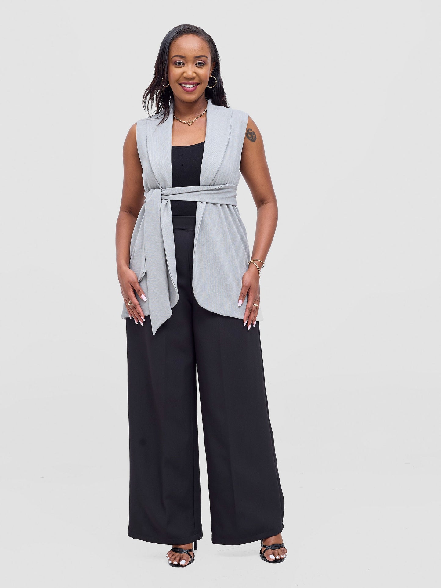 Vivo Basic Sleeveless Double Layered Coat - Grey