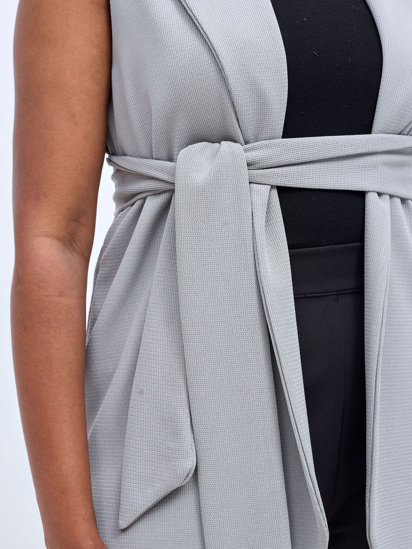 Vivo Basic Sleeveless Double Layered Coat - Grey