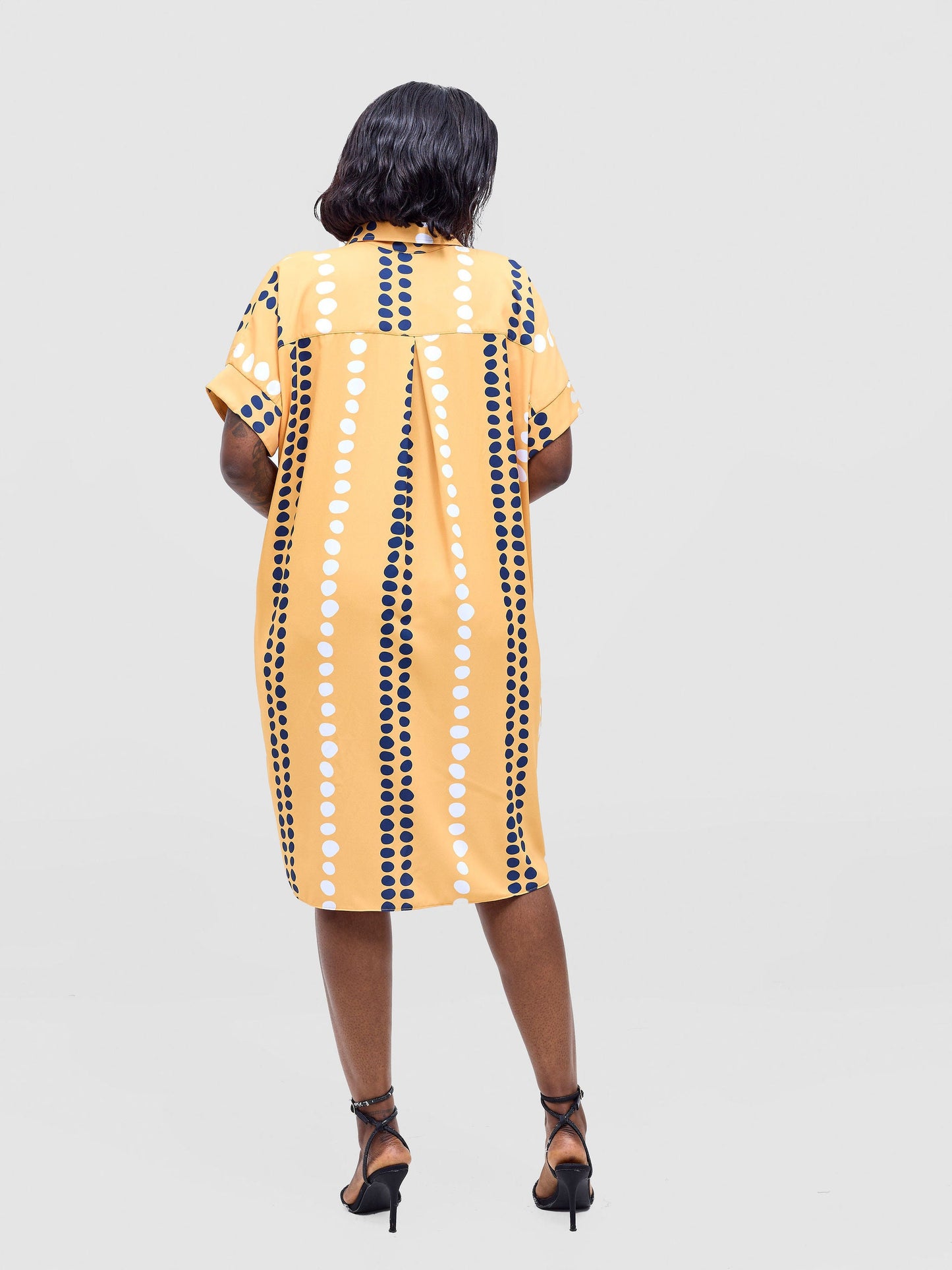 Vivo Reba Drop Shoulder Shirt Dress - Mustard / Navy Deka Print