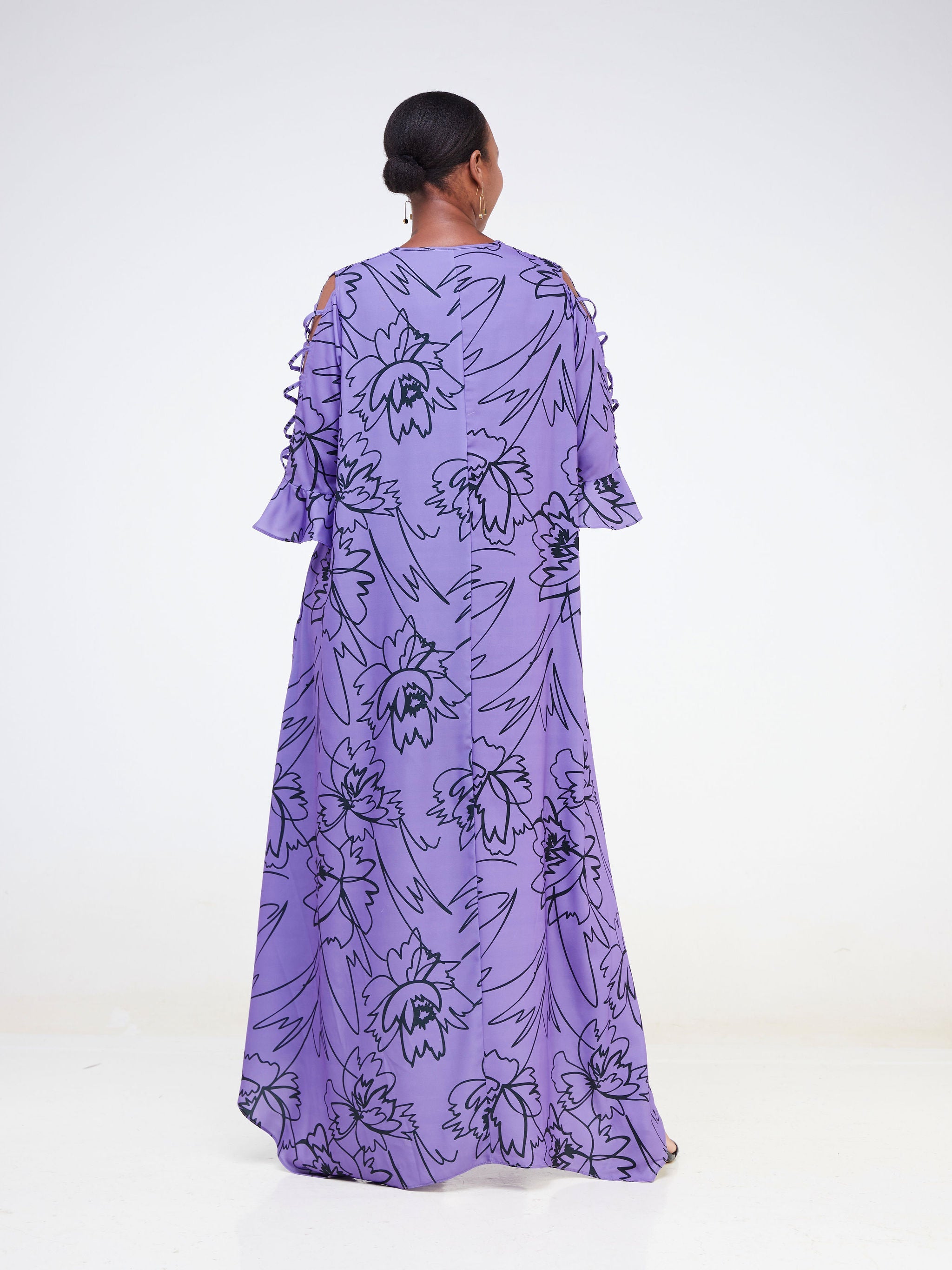 Vivo Dali 3/4 Cut Out Sleeve Maxi Dress - Lilac / Black Floral Print