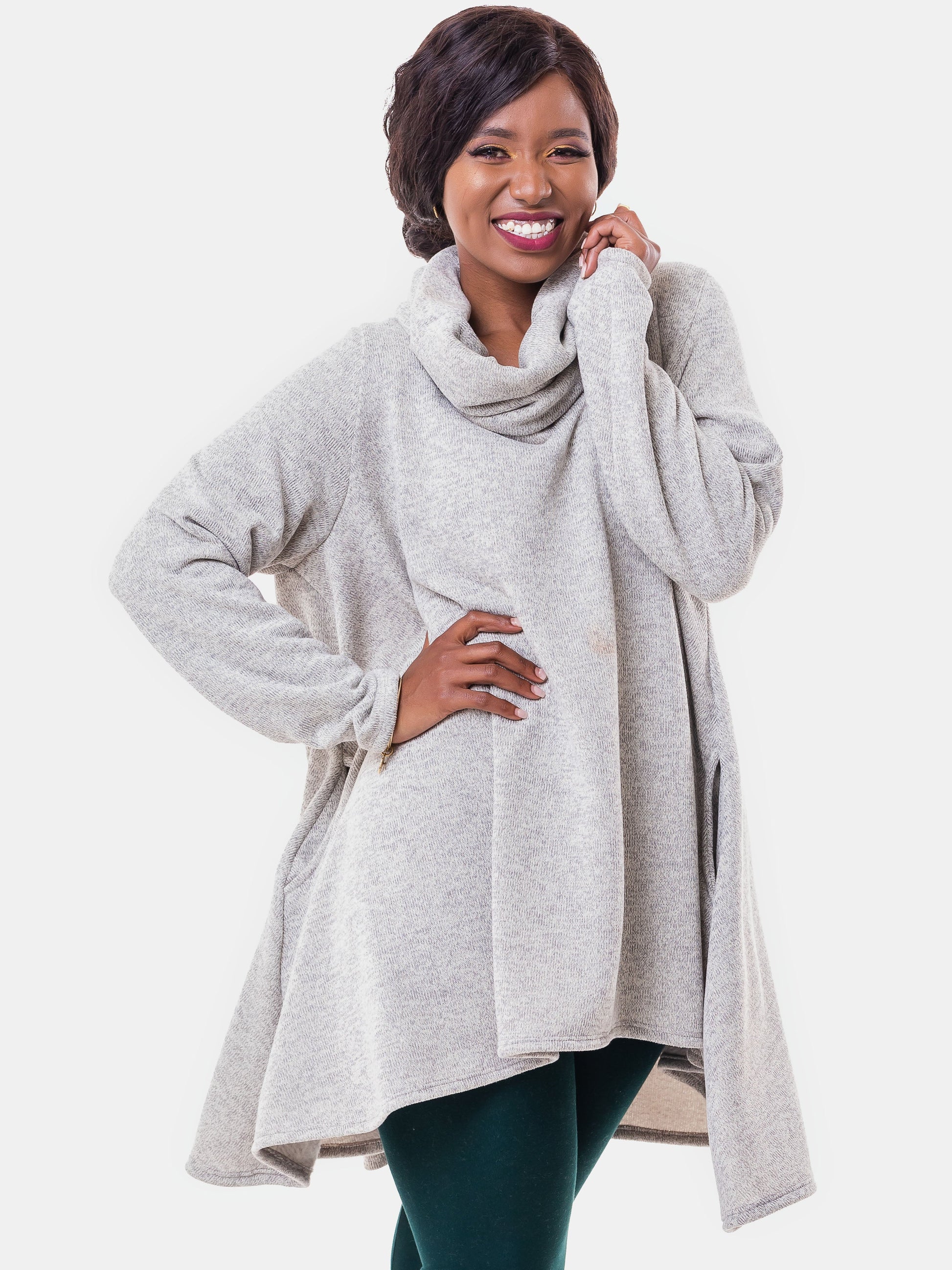 Vivo Imelda Cowl Sweater - Light Grey - Shop Zetu