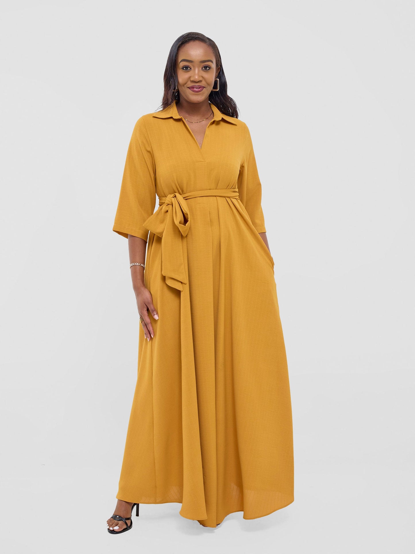 Vivo Yumi Maxi Shirt Dress - Dark Mustard (cotton)