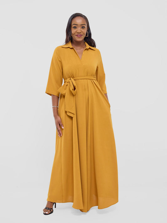 Vivo Yumi Maxi Shirt Dress - Dark Mustard (cotton)