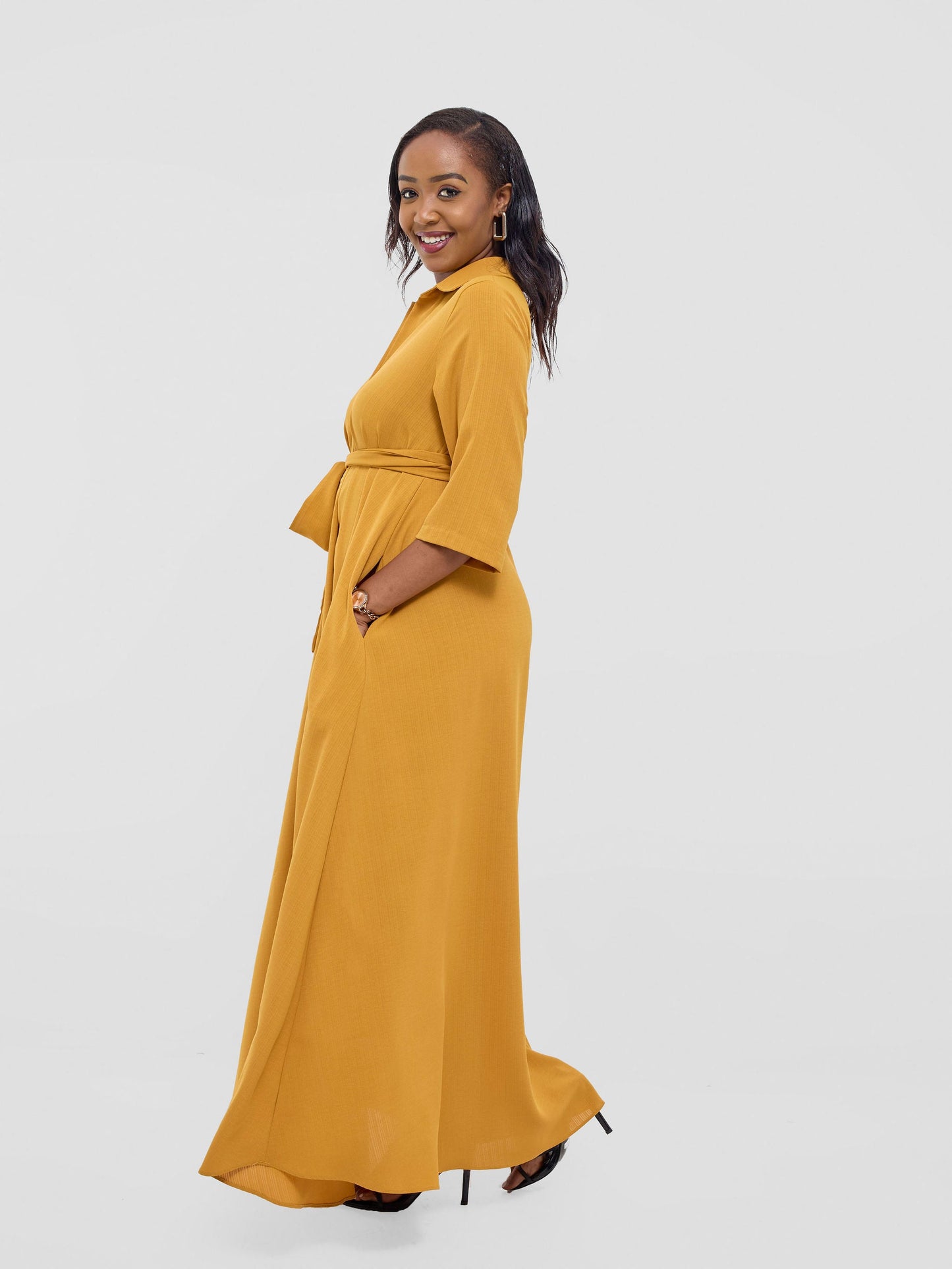 Vivo Yumi Maxi Shirt Dress - Dark Mustard (cotton)