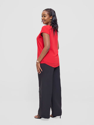 Vivo Basic Chiffon Cap Sleeve Top (Double Layered) - Red