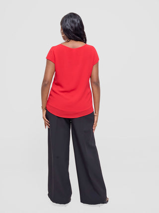 Vivo Basic Chiffon Cap Sleeve Top (Double Layered) - Red