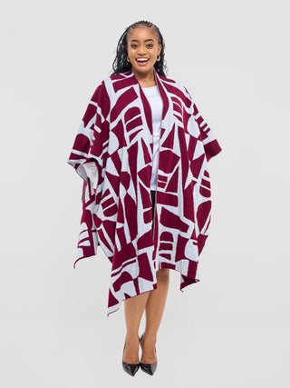 Vivo Reversible Poncho without Fringes - Raspberry / Light Grey Samba Print