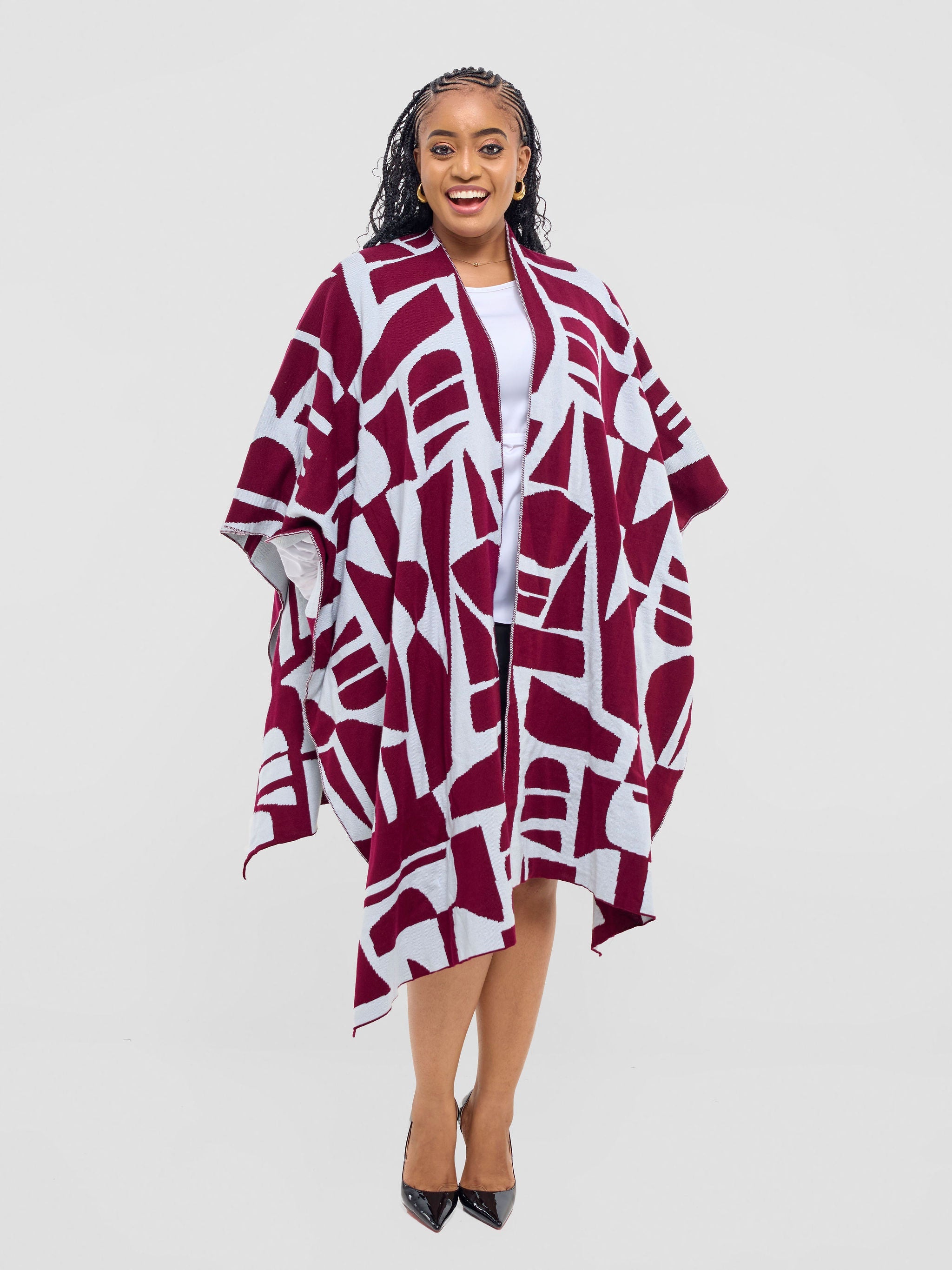 Vivo Reversible Poncho without Fringes - Raspberry / Light Grey Samba Print