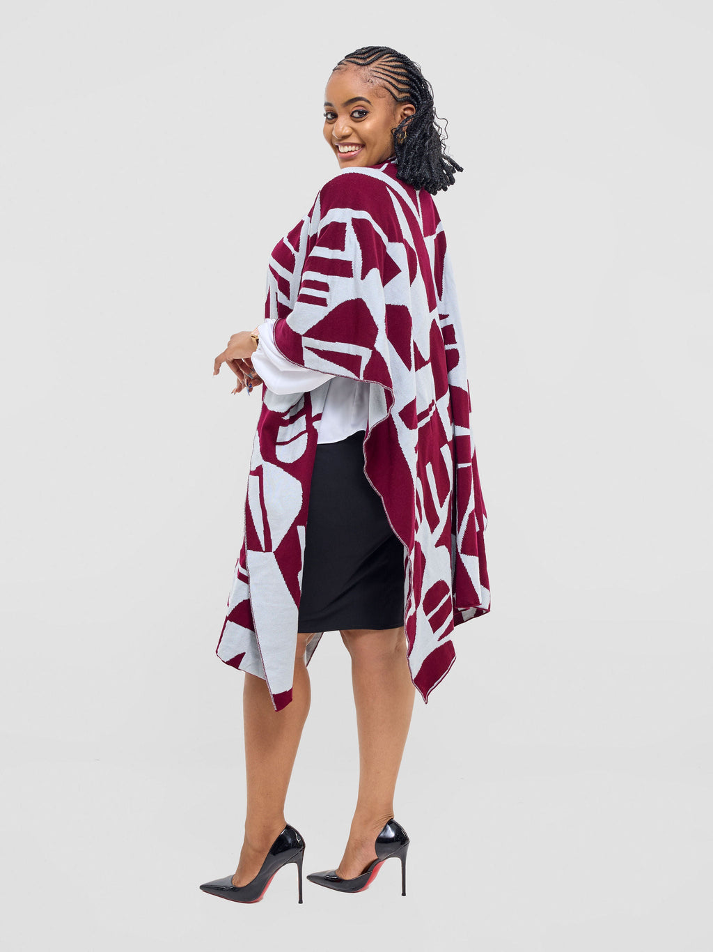 Vivo Reversible Poncho without Fringes - Raspberry / Light Grey Samba Print