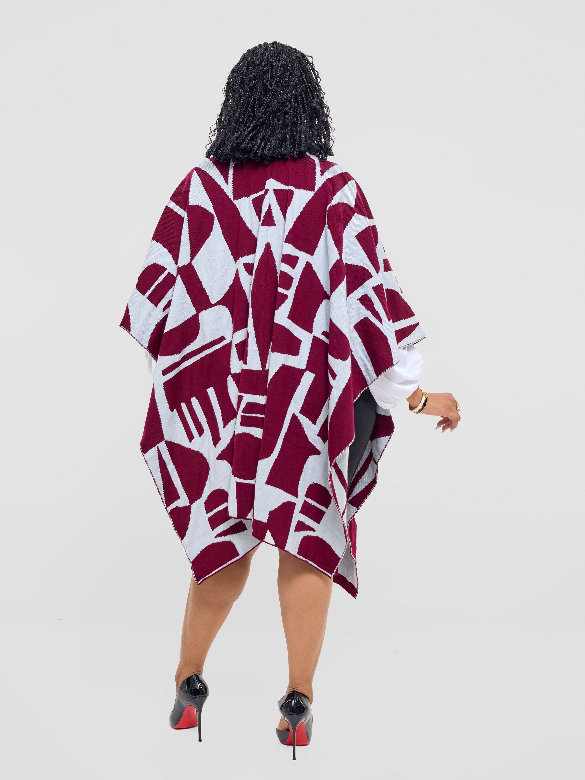 Vivo Reversible Poncho without Fringes - Raspberry / Light Grey Samba Print