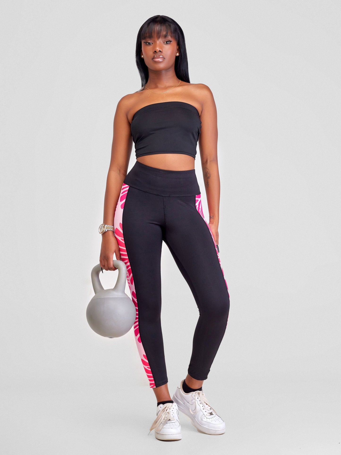 Vivo Lero Capri Leggings - Black + Pink Kiwi Print