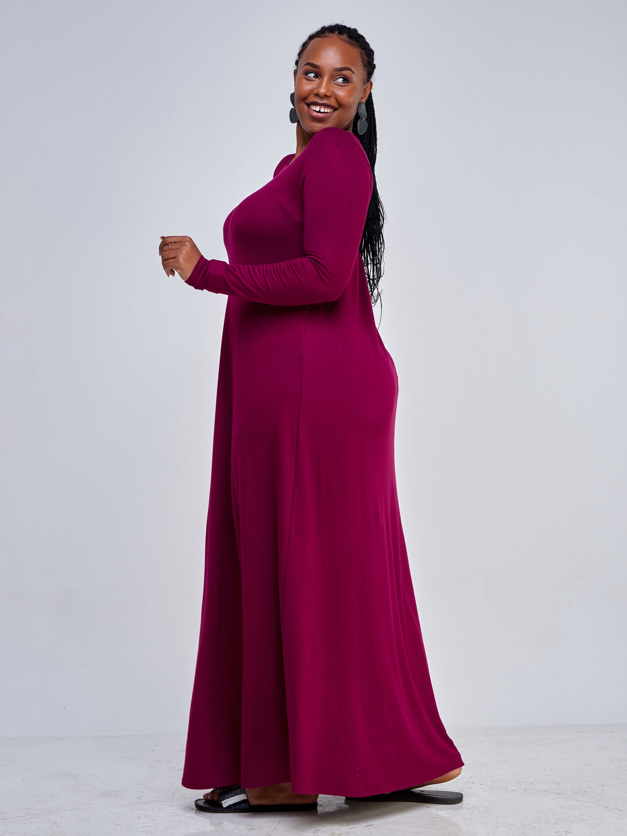 Vivo Basic Long Sleeve Julia Maxi Dress - Burgundy