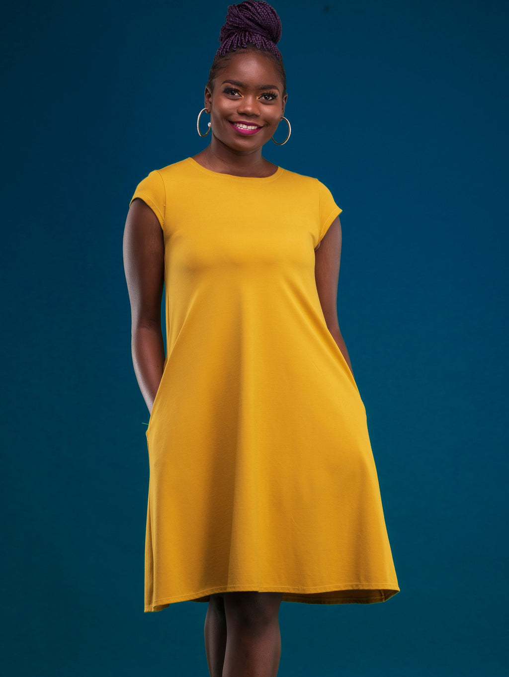 Vivo Basic Kena Tent Knee Length Dress - Mustard