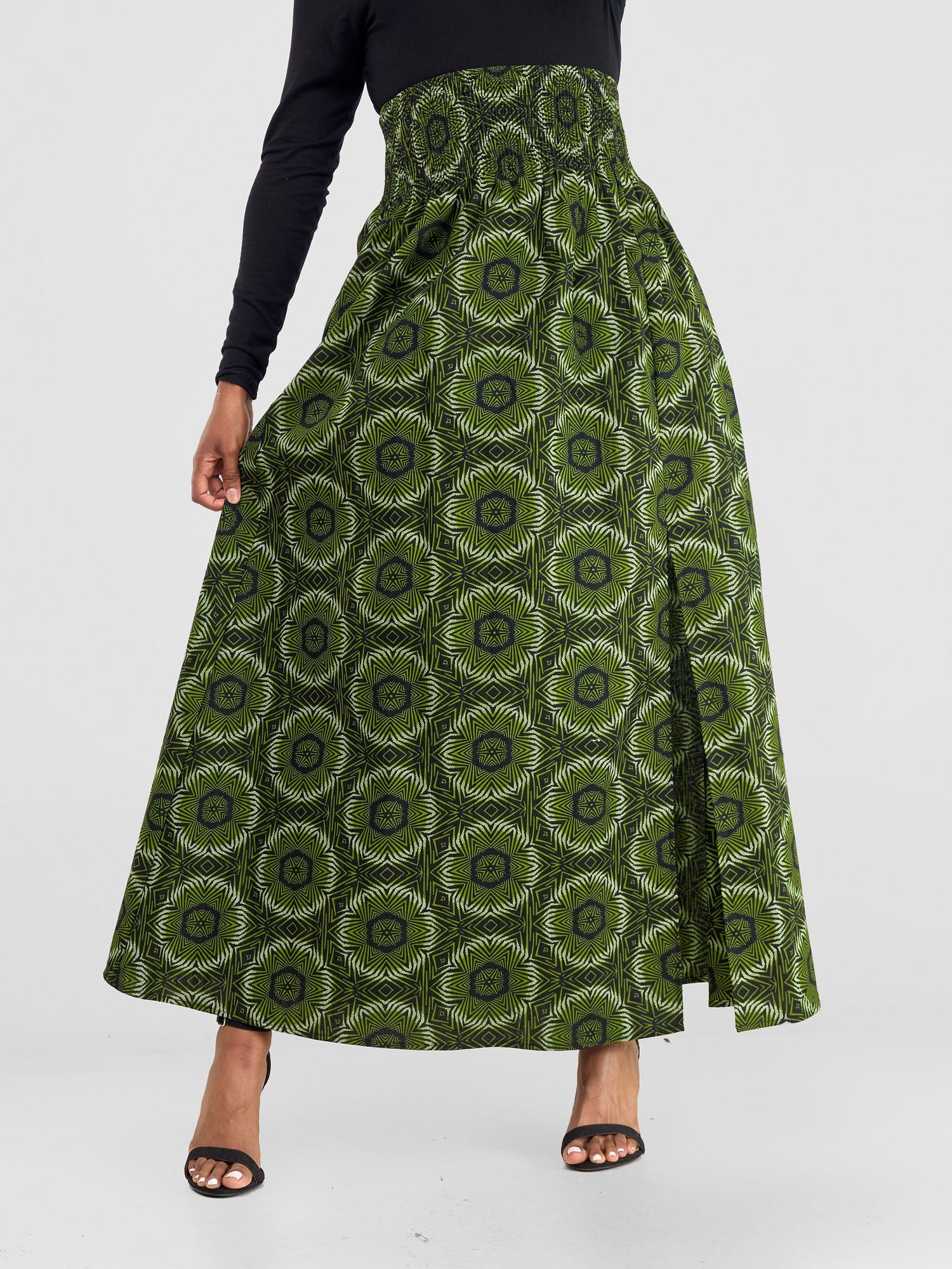 Safari Savannah Front Slit Midi Skirt - Ashai Print