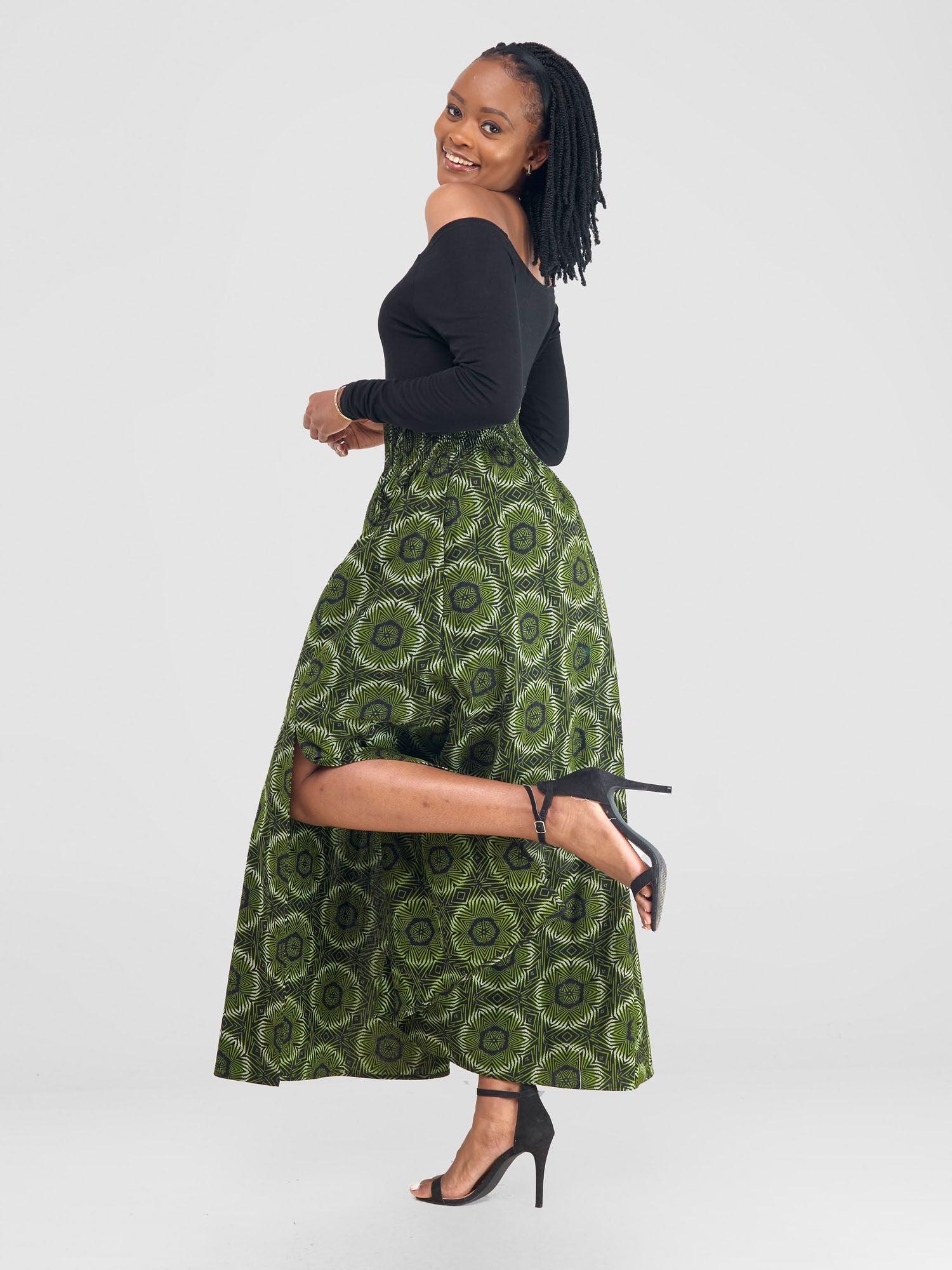 Safari Savannah Front Slit Midi Skirt - Ashai Print