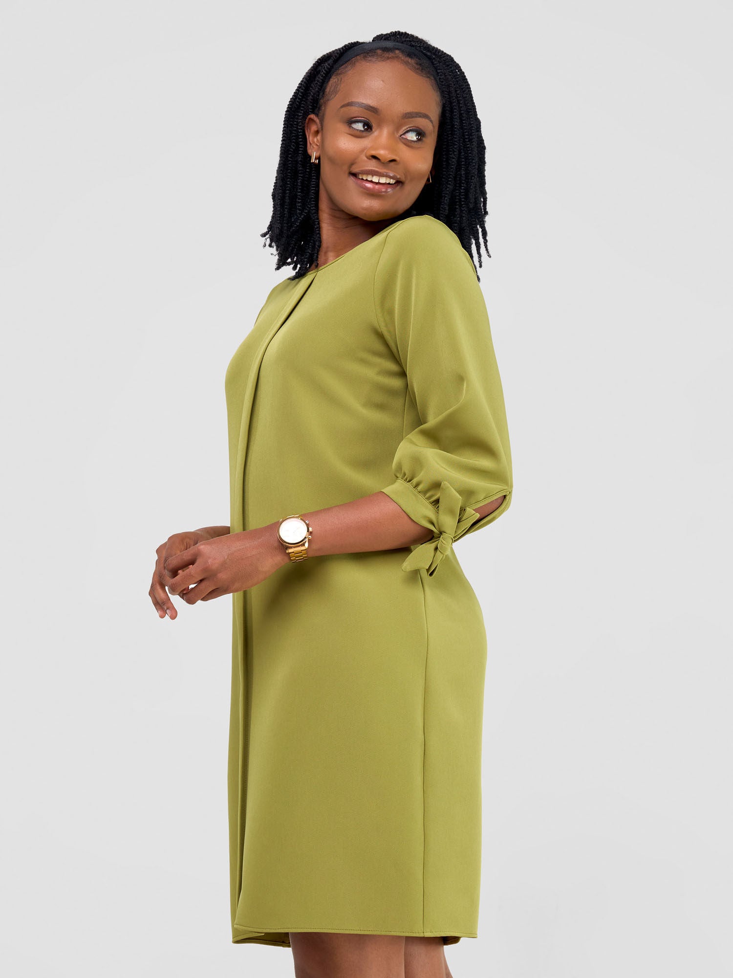 Vivo Paji 3/4 Sleeve Shift Dress (Regular) - Olive