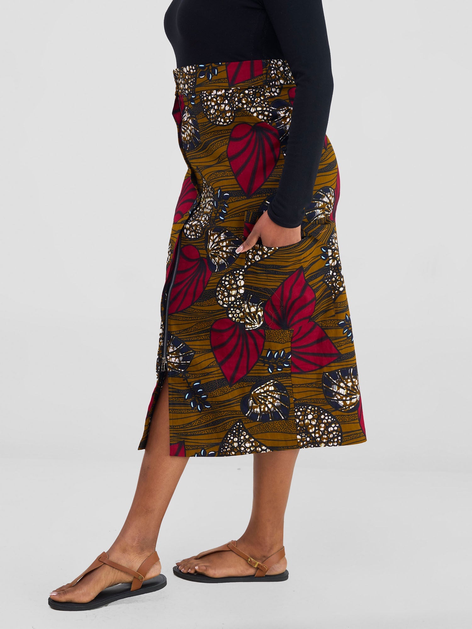 Safari Savannah Front Slit Midi Skirt - Sipo Print