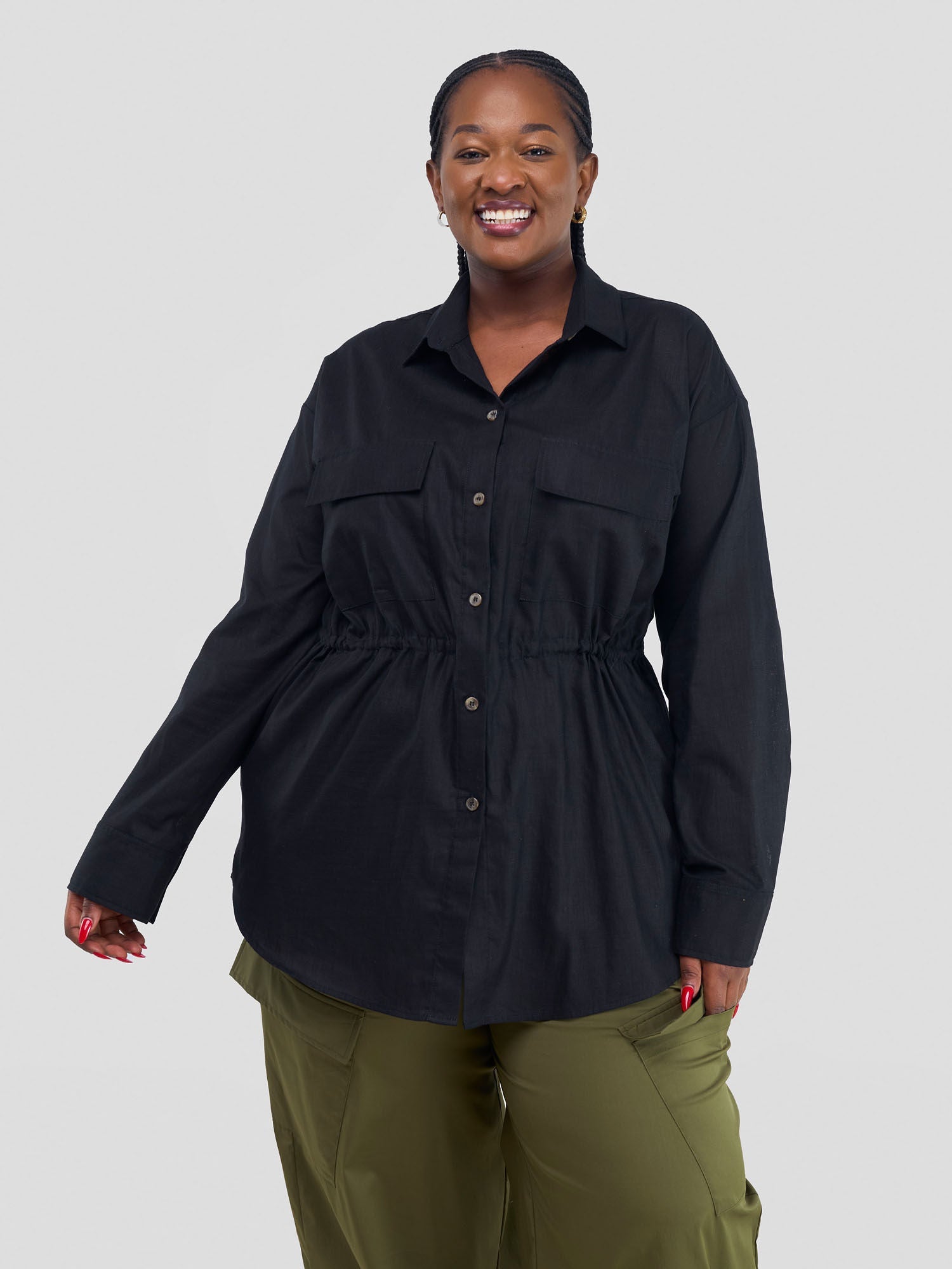 Safari Savannah Drawstring Shacket - Black