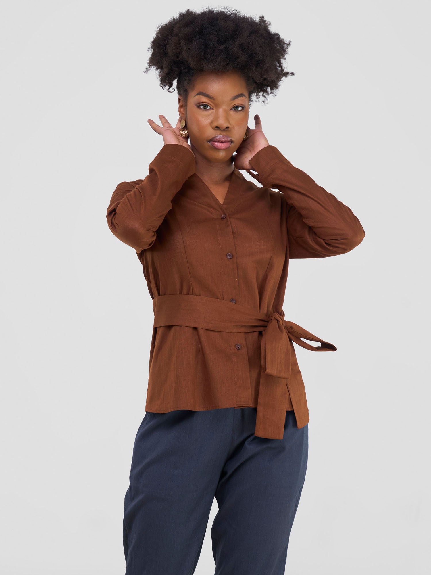 Safari Savannah Chinese Collar Shirt - Chocolate