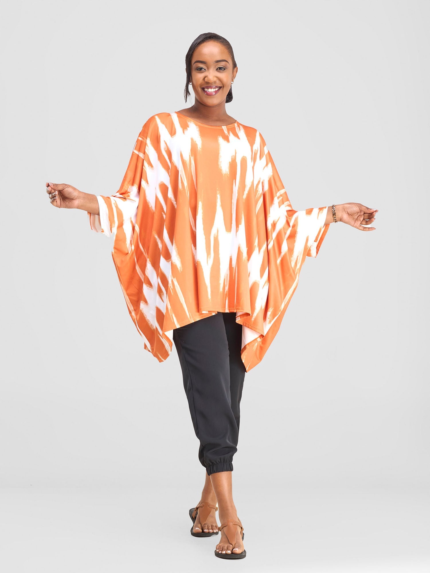 Vivo Nkasi Wide Top - White / Orange Shibori Print