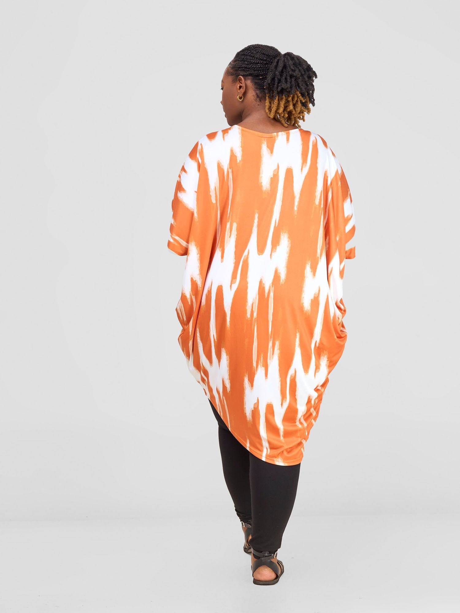 Vivo Nkasi Asymmetrical Criss Cross Top - White / Orange Shibori Print