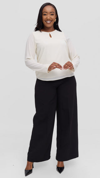 Vivo Sierra Long Sleeve Top in Chiffon (Double Layered)  - Off White