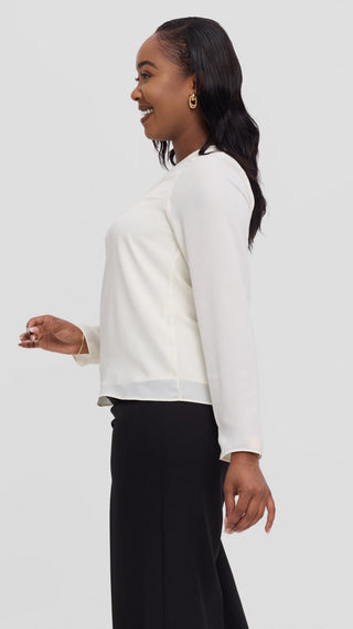 Vivo Sierra Long Sleeve Top in Chiffon (Double Layered)  - Off White
