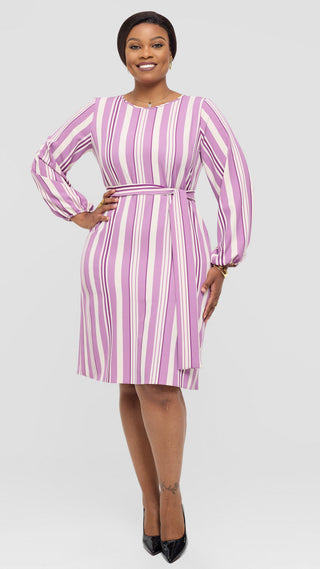 Vivo Laika Bishop Sleeve Shift Dress In Crepe - Buttermilk / Lilac Loleni Print