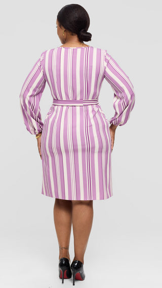 Vivo Laika Bishop Sleeve Shift Dress In Crepe - Buttermilk / Lilac Loleni Print