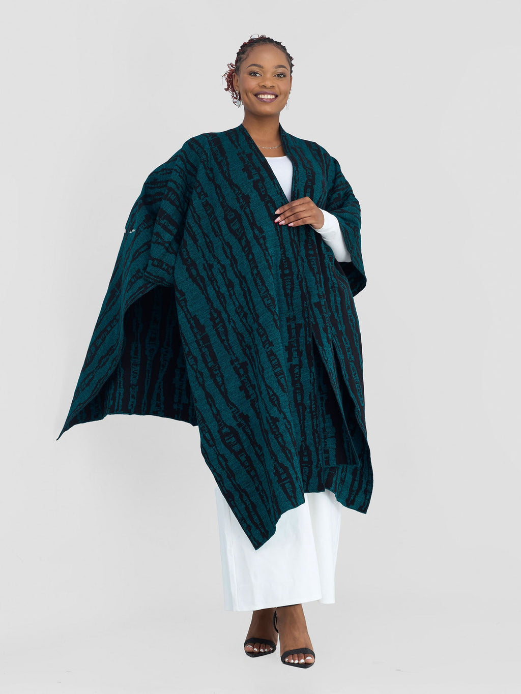 Vivo Reversible Poncho without Fringes - Black / Teal Miwa Print