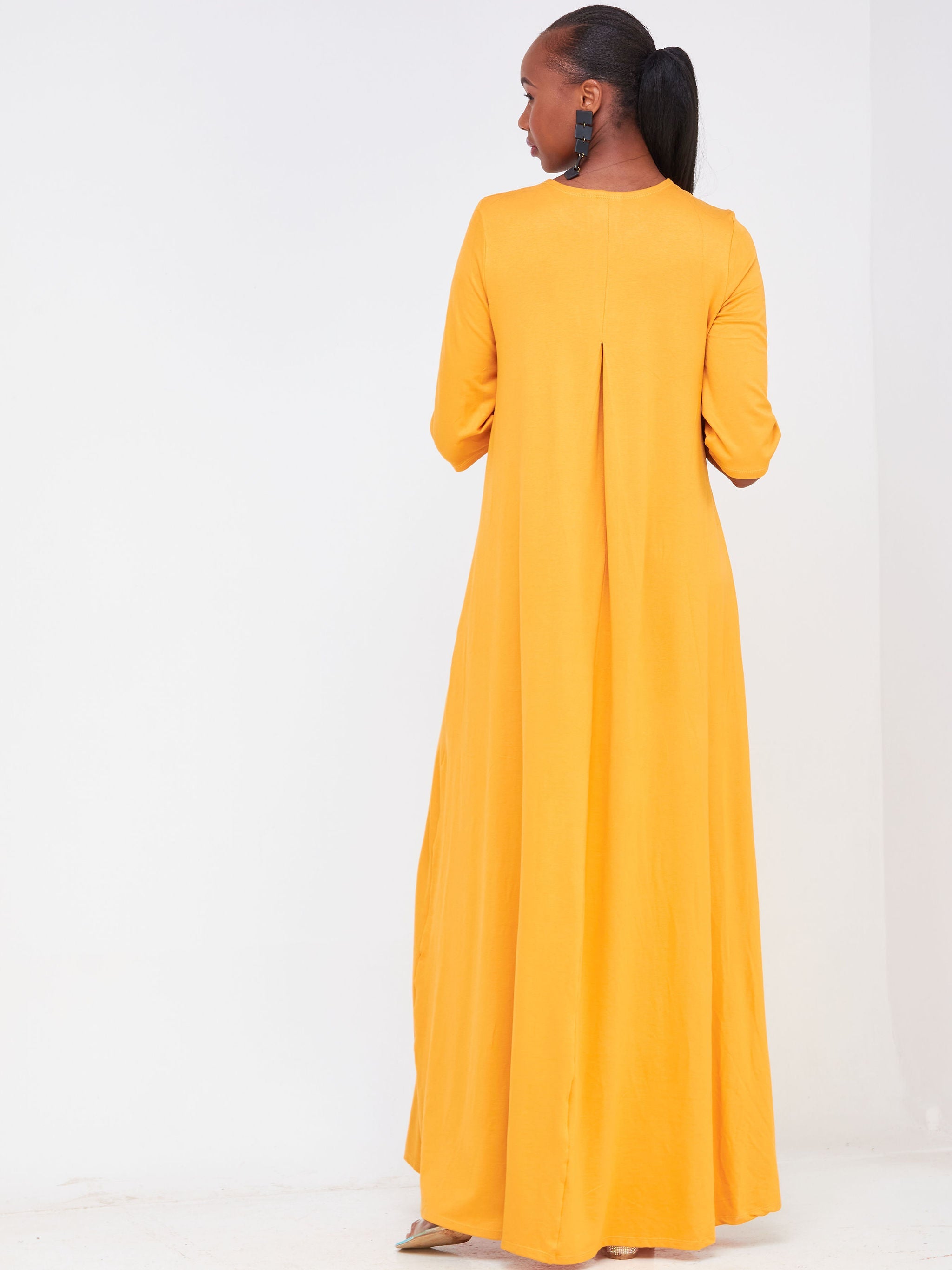 Vivo Basic Julia 3/4 Sleeve Back Pleat Maxi Dress - Mustard