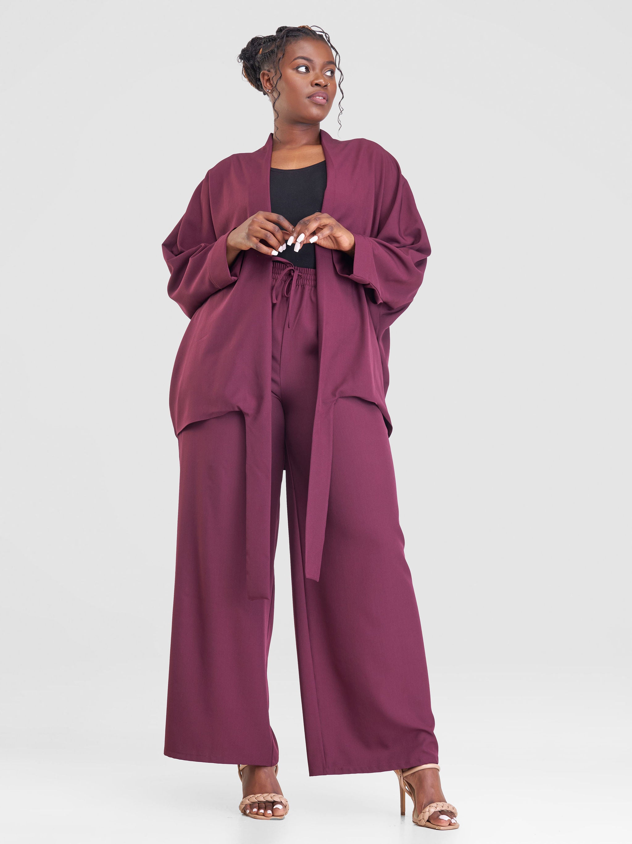 Vivo Zahari  Dolman Tie Kimono - Maroon