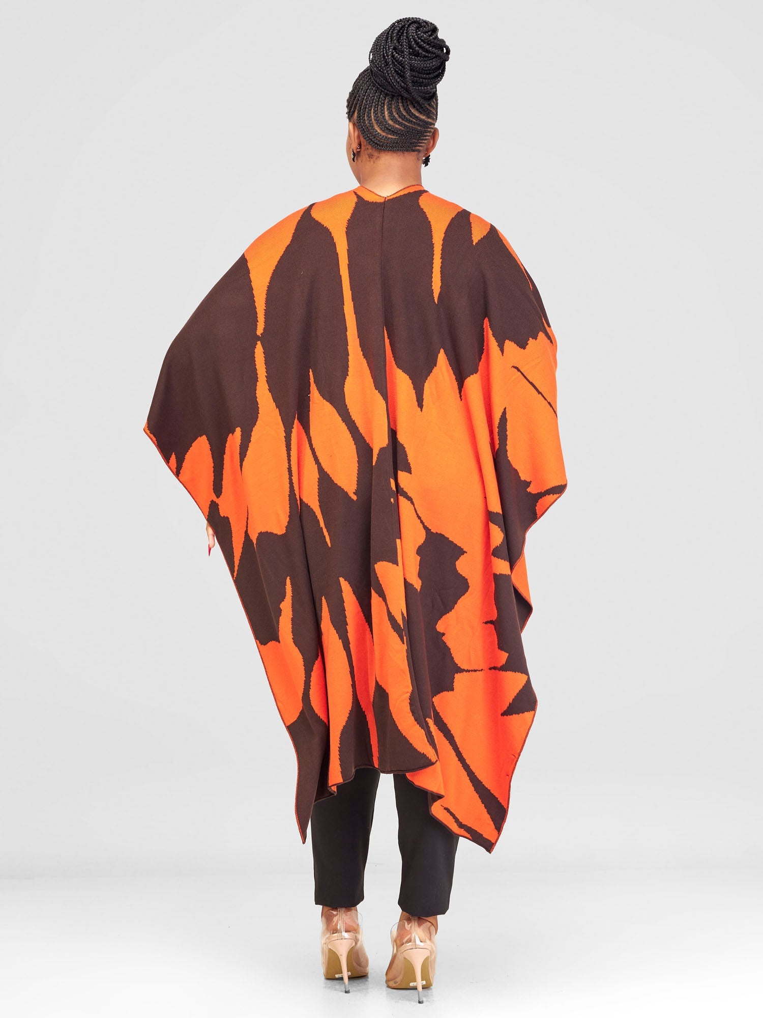 Vivo Reversible Printed Poncho - Chocolate Brown / Tangerine Pepeo Print