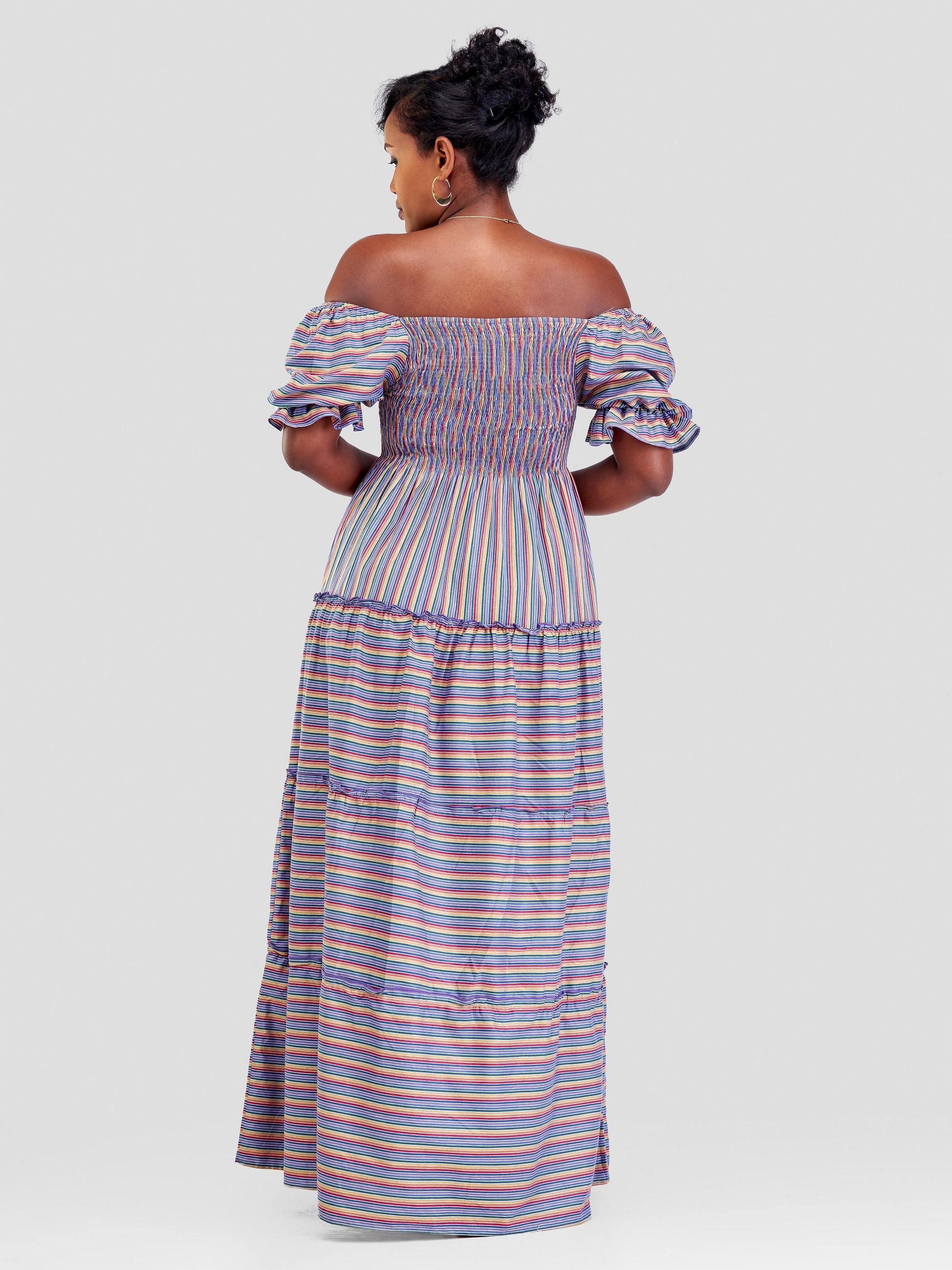 Safari Kikoy Shirred Top Maxi Dress - Red Blue