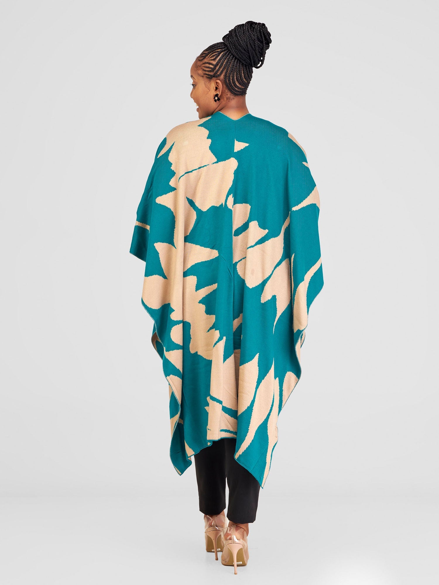 Vivo Reversible Printed Poncho - Teal / Taupe Pepeo print